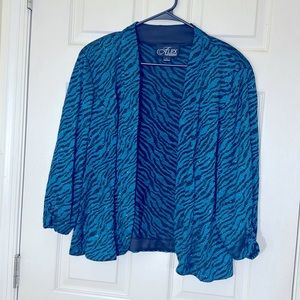Alex Blue & Black Zebra Pattern Subtle Sparkling Cardigan Size Large